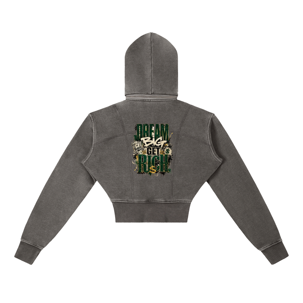 Vintage Washed Cropped Fleece Hoodie