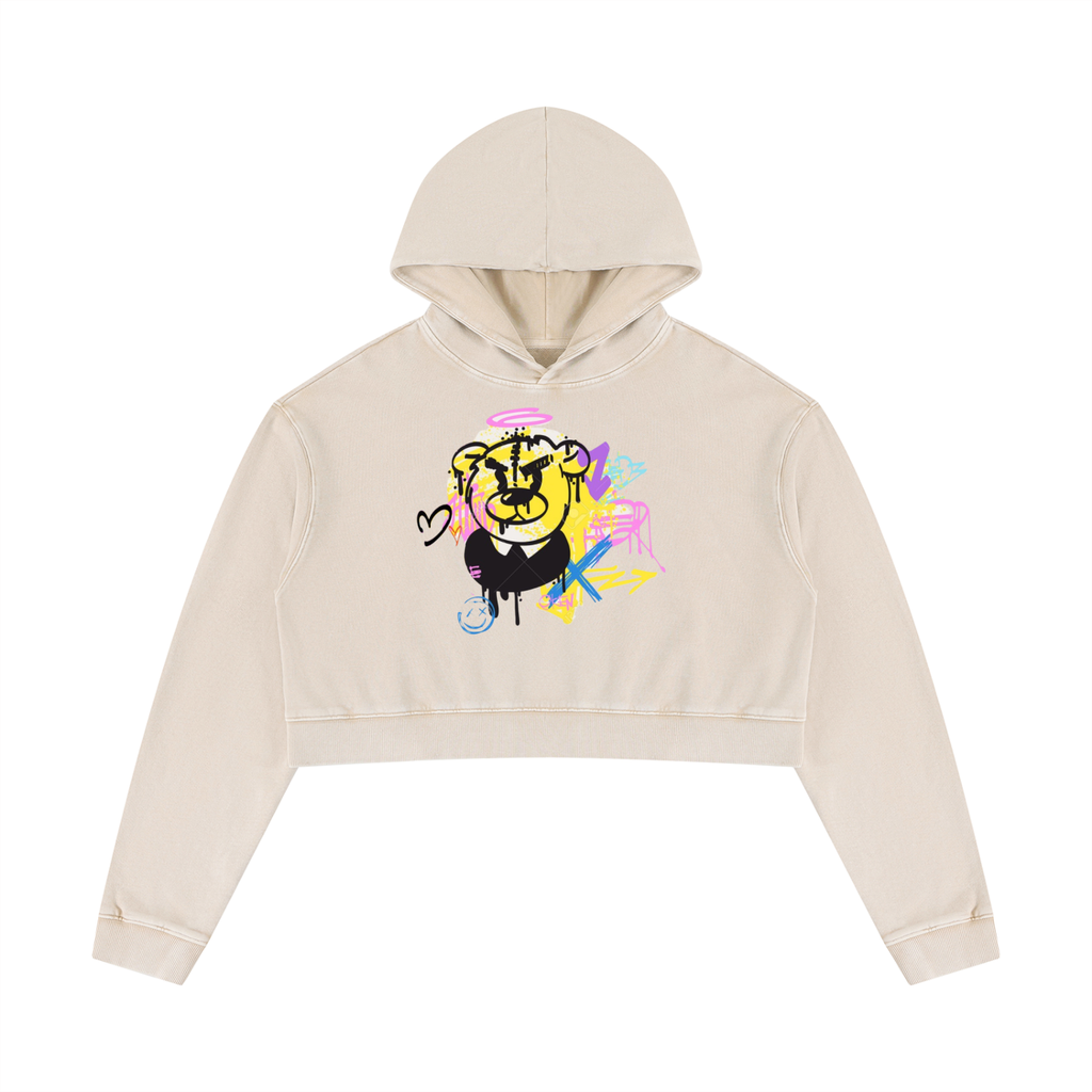 Sudadera corta con capucha para mujer, lavado mineral