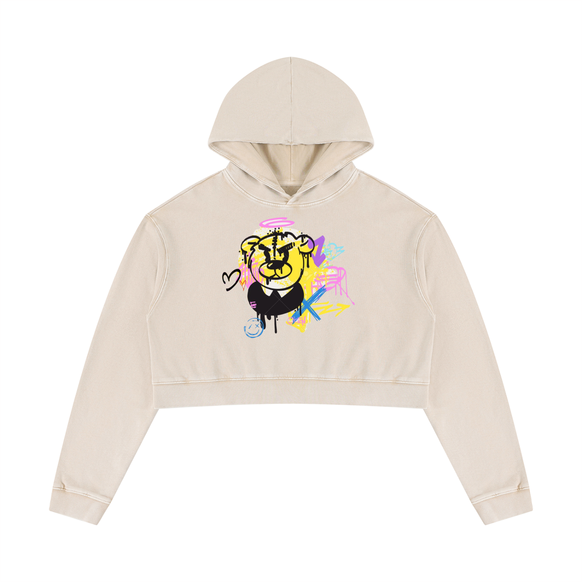 Sudadera corta con capucha para mujer, lavado mineral