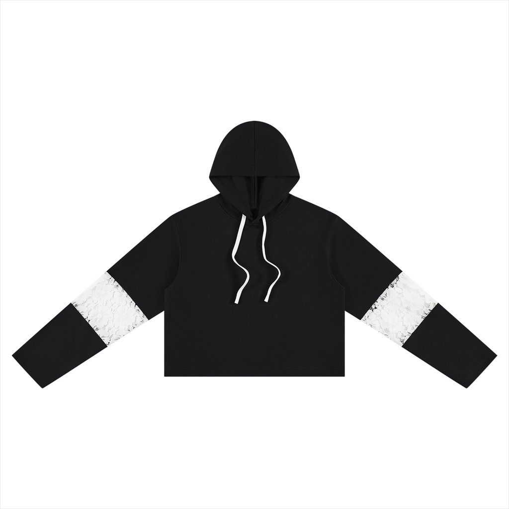 Sudadera corta con paneles de encaje para mujer