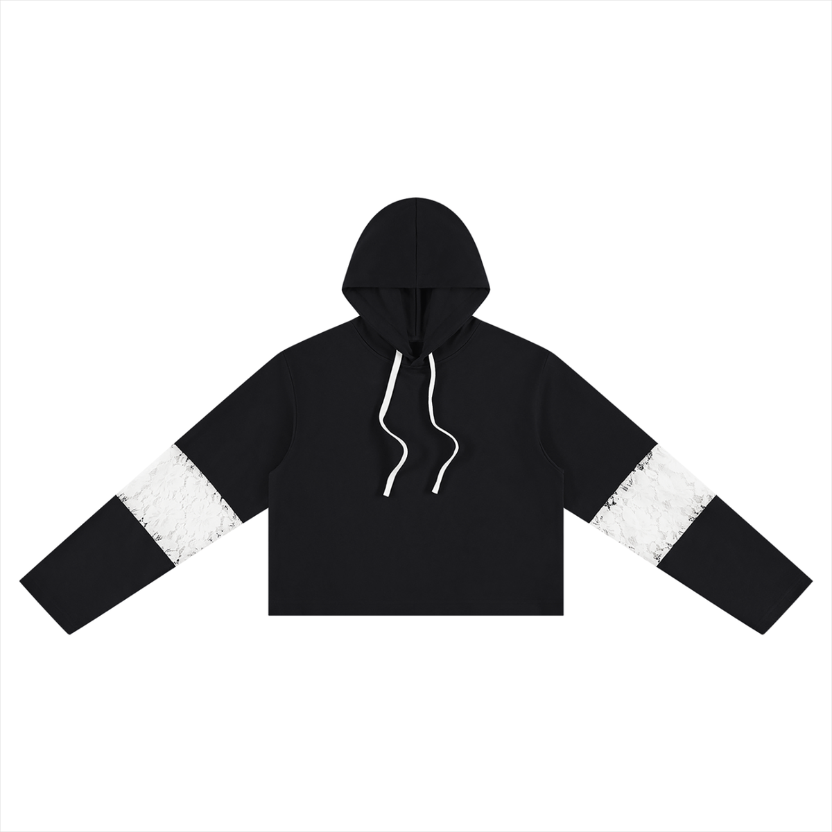 Sudadera corta con paneles de encaje para mujer