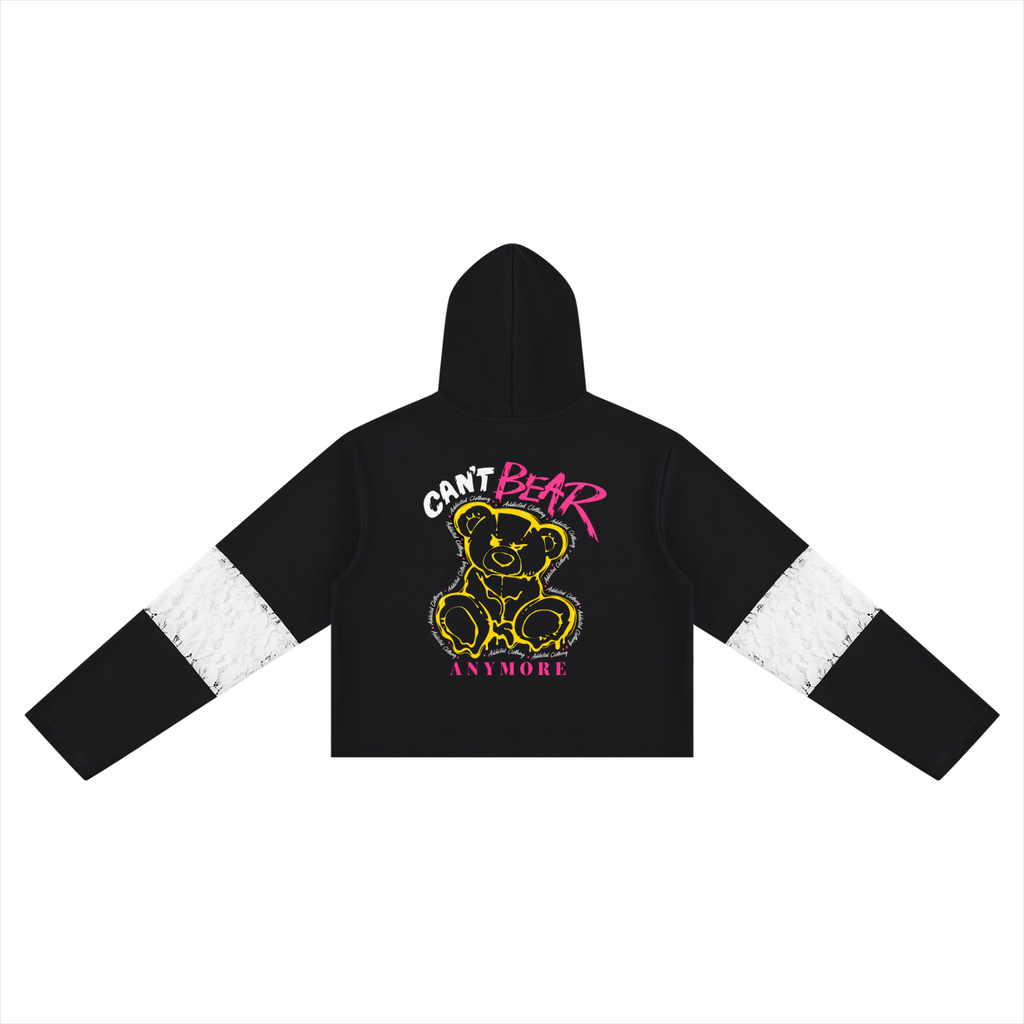 Sudadera corta con paneles de encaje para mujer