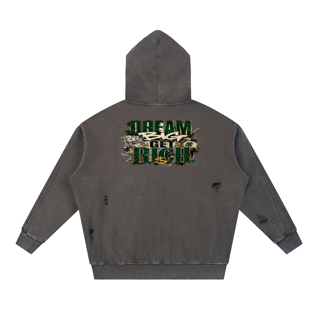 Snow Washed Distressed Panel Pocket Hoodie