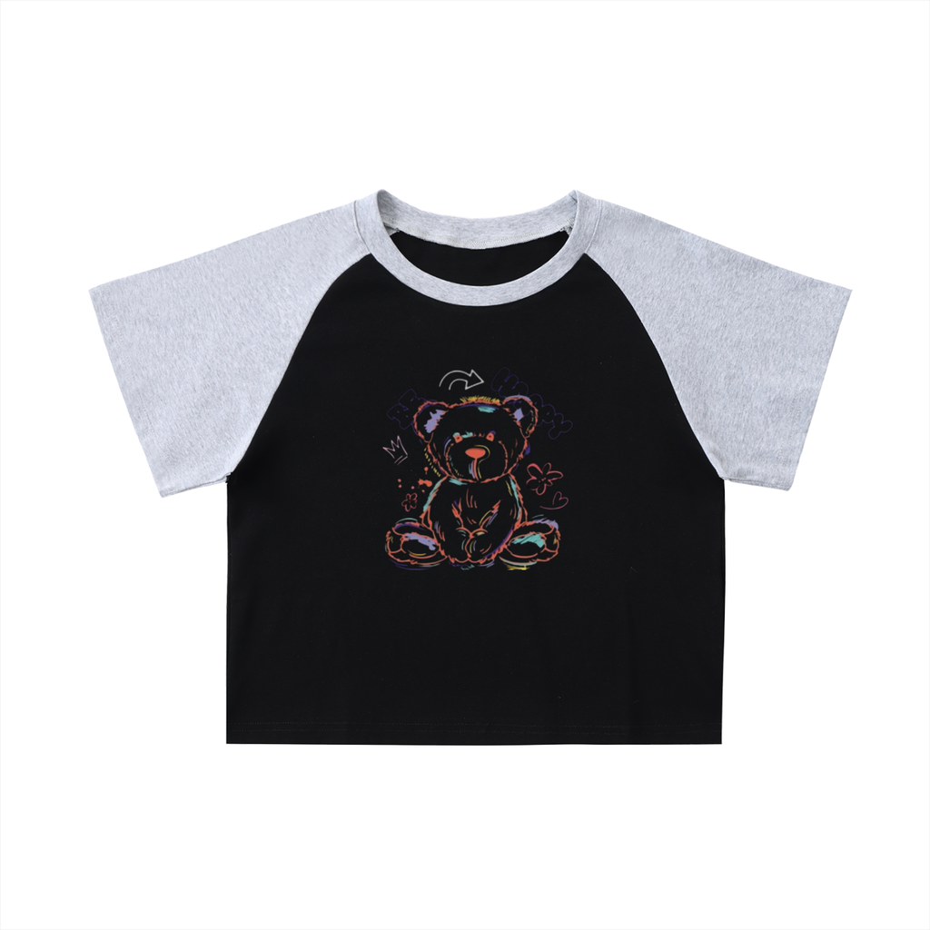 Color-Blocked Raglan Sleeve Crop Top